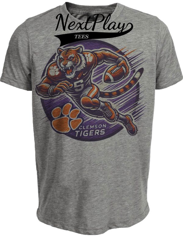 Clemson Tigers Exclusive Retro Football Circle Artwork Heather Gray Sublimated T-Shirt