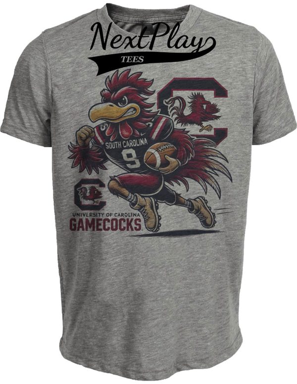 South Carolina Gamecocks Exclusive Retro Football TD Run Artwork Heather Gray Sublimated T-Shirt