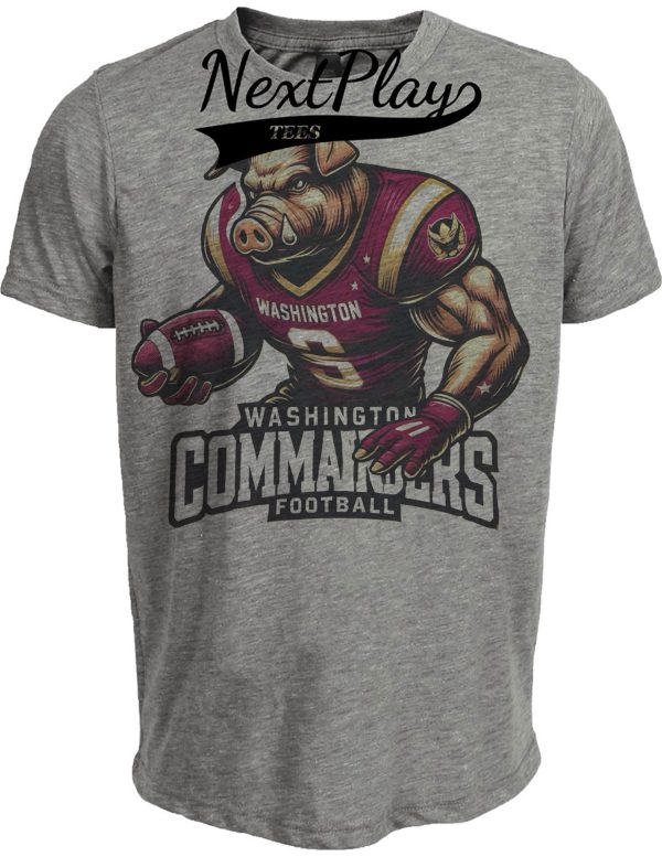 Washington Commanders Exclusive Retro Football Running Mascot Artwork Heather Gray Sublimated T-Shirt