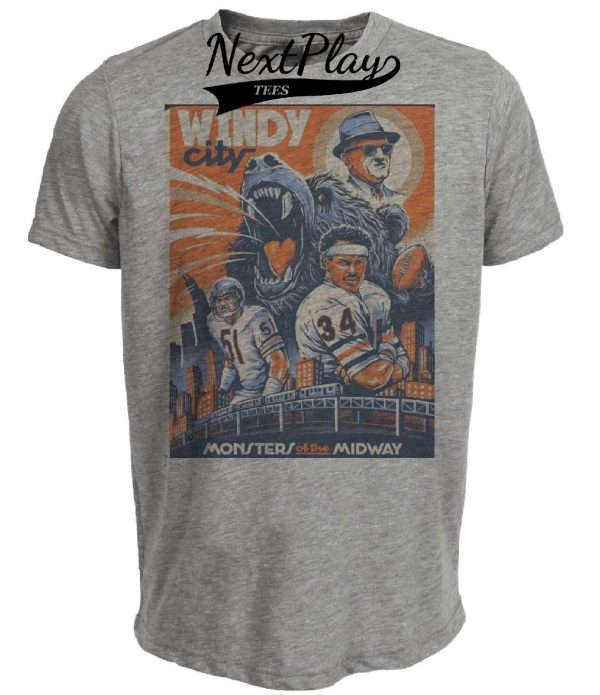 Chicago Bears Monsters Midway Windy City Payton Butkus Exclusive Retro Football Artwork Heather Gray Sublimated T-Shirt