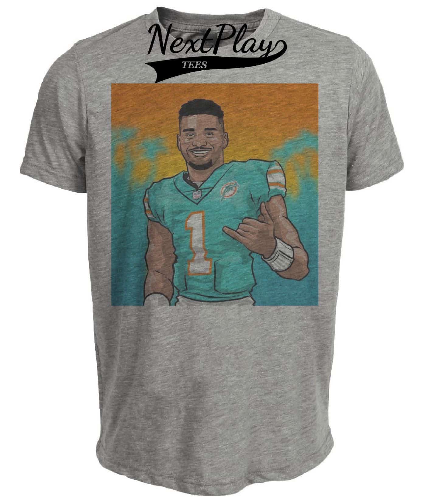Miami Dolphins Tua Tagovailoa Exclusive Retro Football Artwork Heather Gray Sublimated T-Shirt