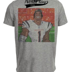 Cincinnati Bengals Ja'Marr Chase Exclusive Retro Football Artwork Heather Gray Sublimated T-Shirt
