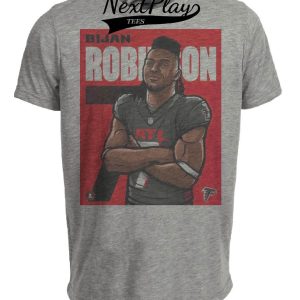 Atlanta Falcons Bijan Robinson Exclusive Retro Football Artwork Heather Gray Sublimated T-Shirt