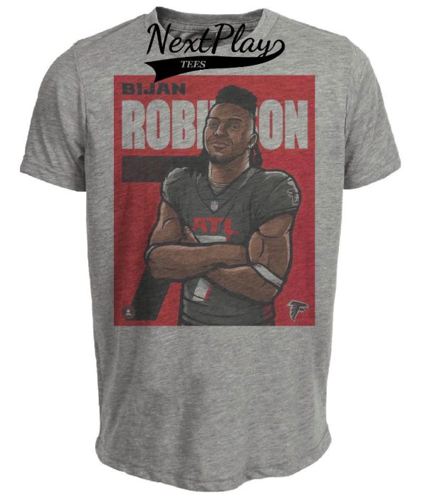 Atlanta Falcons Bijan Robinson Exclusive Retro Football Artwork Heather Gray Sublimated T-Shirt