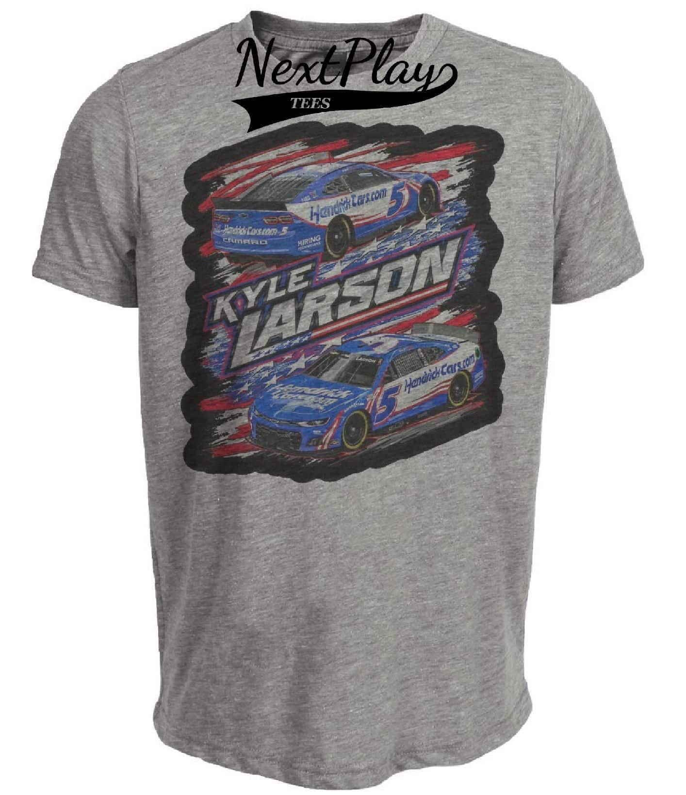 Kyle Larson Exclusive Retro Blue Racing Artwork Heather Gray Sublimated T-Shirt
