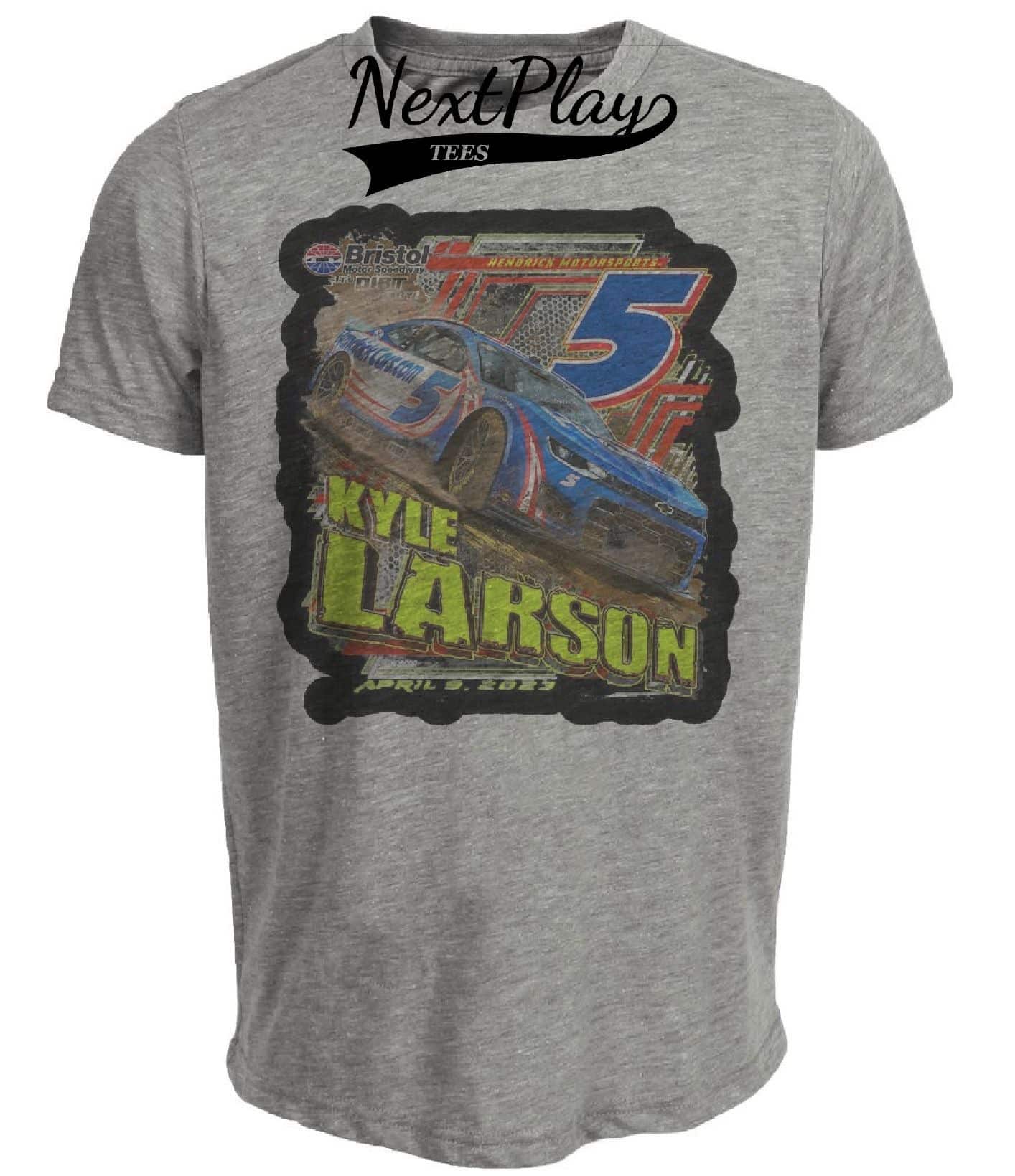 Kyle Larson #5 Exclusive Retro Racing Artwork Heather Gray Sublimated T-Shirt