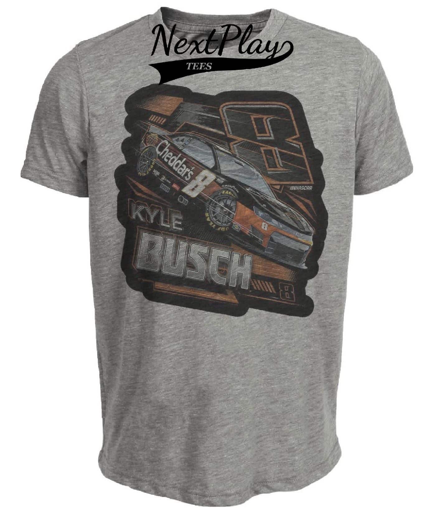 Kyle Busch Exclusive Retro Racing Artwork Heather Gray Sublimated T-Shirt