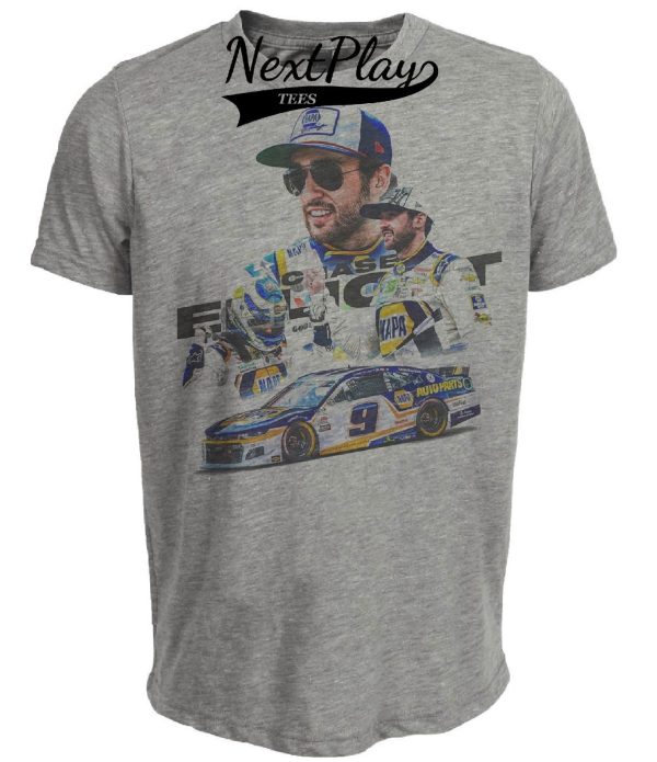 Chase Elliott #9 Exclusive Retro Racing Artwork Heather Gray Sublimated T-Shirt