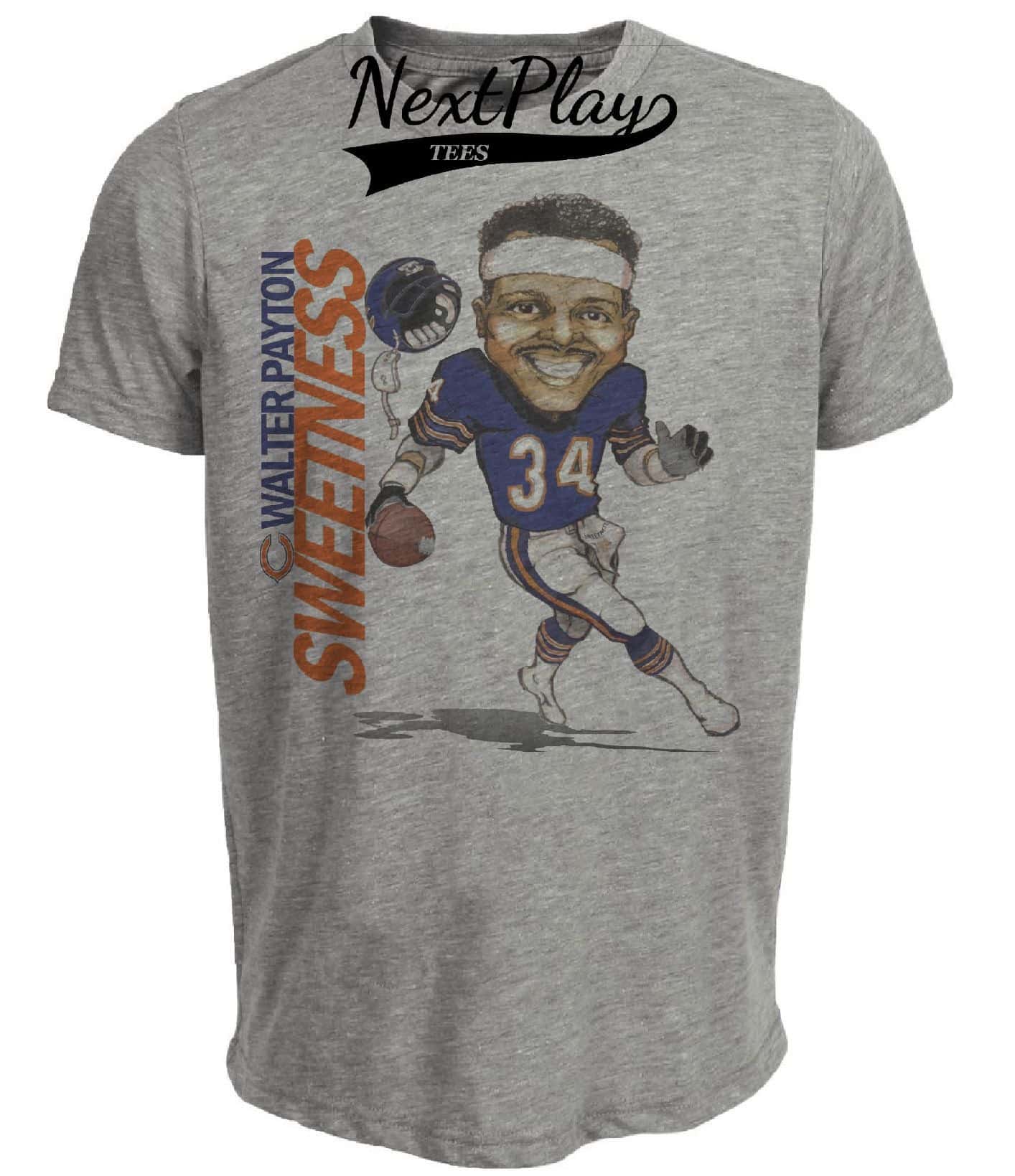 Chicago Bears RB Walter Payton Exclusive Retro Football Artwork Heather Gray Sublimated T-Shirt