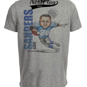 Detroit Lions RB Barry Sanders Exclusive Retro Football Artwork Heather Gray Sublimated T-Shirt