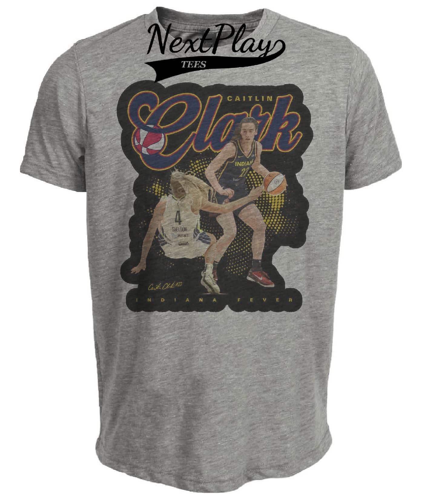 Indiana Fever Caitlin Clark Exclusive Retro Basketball Artwork Heather Gray Sublimated T-Shirt