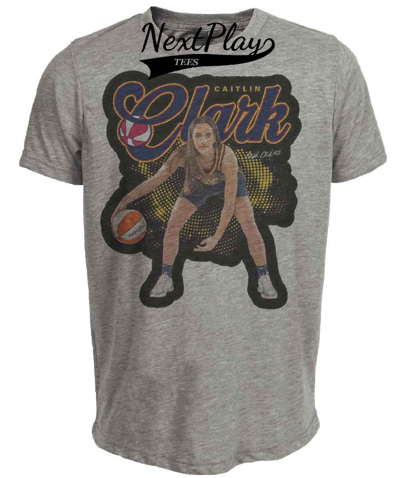Indiana Fever PG Caitlin Clark Exclusive Retro Basketball Artwork Heather Gray Sublimated T-Shirt