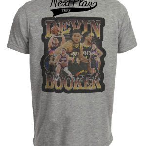 Phoenix Suns SG Devin Booker Exclusive Retro Basketball Artwork Heather Gray Sublimated T-Shirt