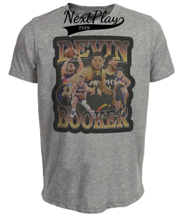 Phoenix Suns SG Devin Booker Exclusive Retro Basketball Artwork Heather Gray Sublimated T-Shirt