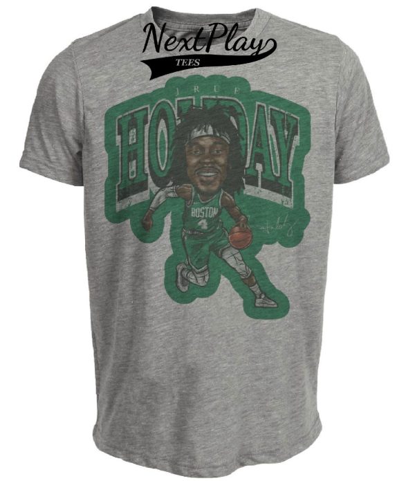 Boston Celtics Jrue Holiday Exclusive Retro Basketball Artwork Heather Gray Sublimated T-Shirt