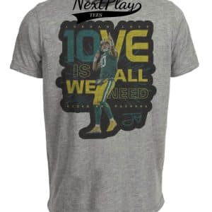 Green Bay Packers Jordan Love Exclusive Retro Football Artwork Heather Gray Sublimated T-Shirt