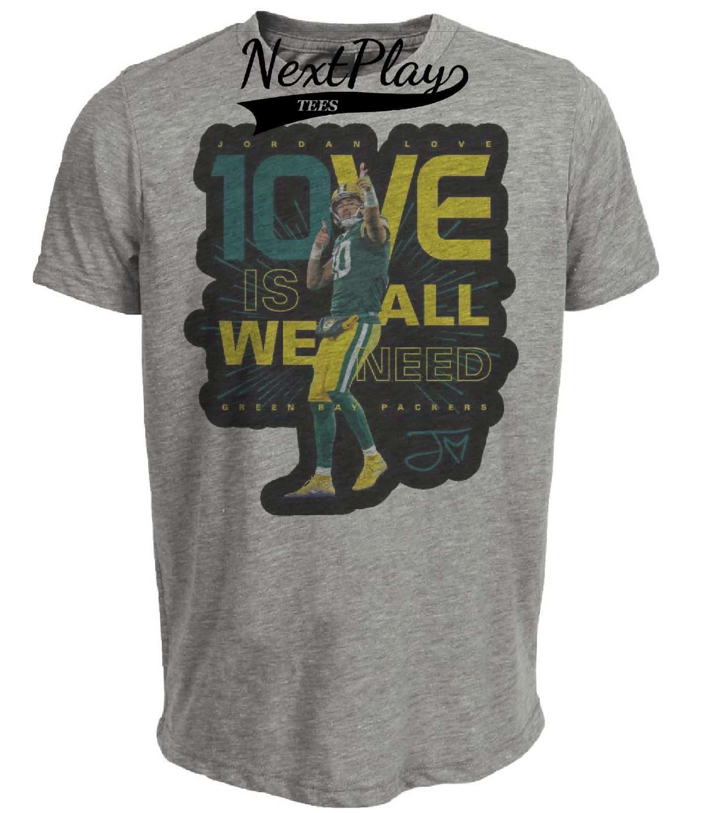 Green Bay Packers Jordan Love Exclusive Retro Football Artwork Heather Gray Sublimated T-Shirt