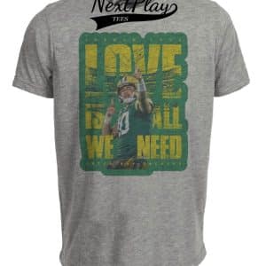 Green Bay Packers QB Jordan Love Exclusive Retro Football Artwork Heather Gray Sublimated T-Shirt