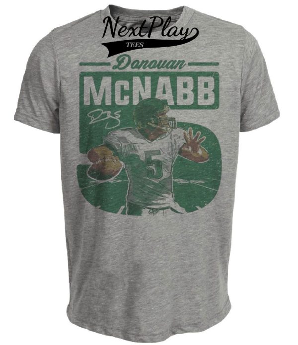 Philadelphia Eagles Donovan McNabb #5 Exclusive Retro Football Artwork Heather Gray Sublimated T-Shirt