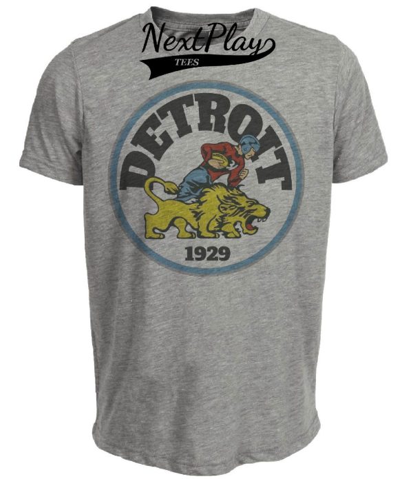 Detroit Lions Retro Throwback Football 1929 Artwork Heather Gray Sublimated T-Shirt