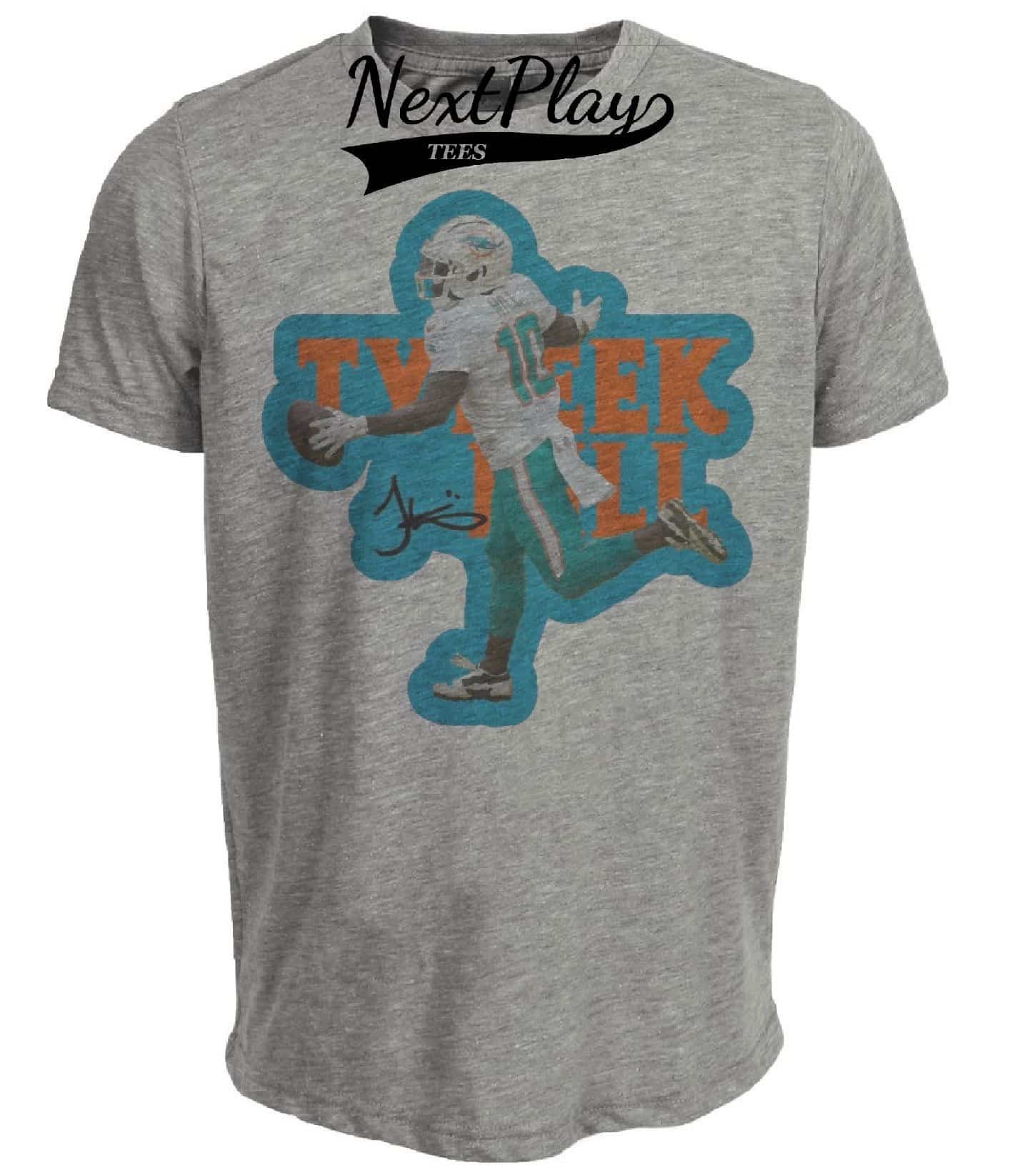 Miami Dolphins Tyreek Hill Teal Exclusive Retro Football Artwork Heather Gray Sublimated T-Shirt