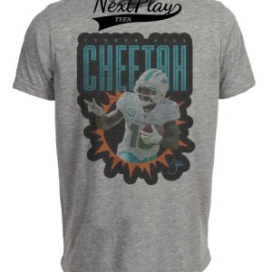 Miami Dolphins Tyreek Hill Cheetah Exclusive Retro Football Artwork Heather Gray Sublimated T-Shirt