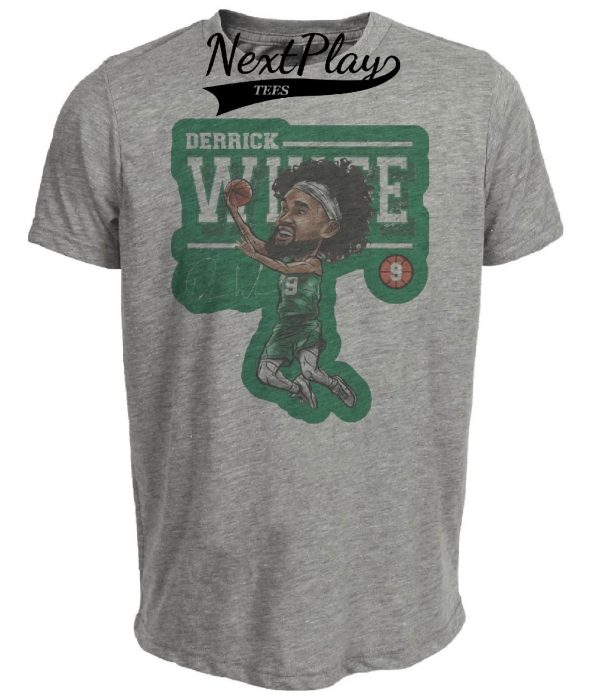 Boston Celtics Derrick White Exclusive Retro Basketball Artwork Heather Gray Sublimated T-Shirt