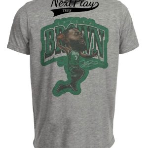 Boston Celtics Jaylen Brown Exclusive Retro Basketball Artwork Heather Gray Sublimated T-Shirt