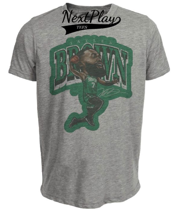 Boston Celtics Jaylen Brown Exclusive Retro Basketball Artwork Heather Gray Sublimated T-Shirt