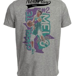 Charlotte Hornets PG LaMelo Ball Exclusive Retro Basketball Artwork Heather Gray Sublimated T-Shirt