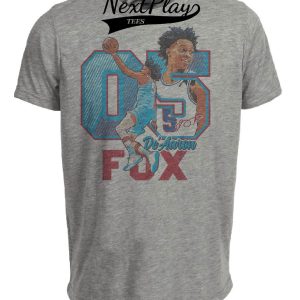 Sacramento Kings De’Aaron Fox Exclusive Retro Basketball Artwork Heather Gray Sublimated T-Shirt