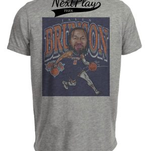 New York Knicks Jalen Brunson Exclusive Retro Basketball Artwork Heather Gray Sublimated T-Shirt