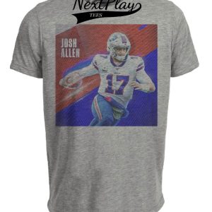 Buffalo Bills Josh Allen Exclusive Retro Football Artwork Heather Gray Sublimated T-Shirt