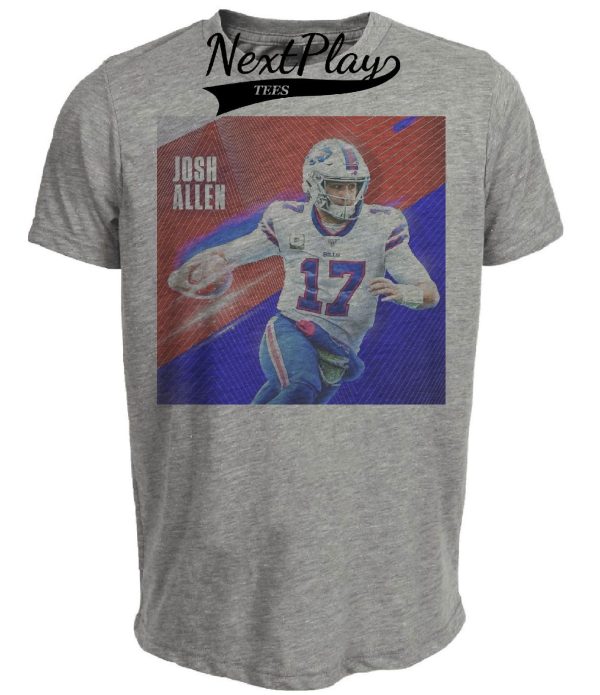 Buffalo Bills Josh Allen Exclusive Retro Football Artwork Heather Gray Sublimated T-Shirt