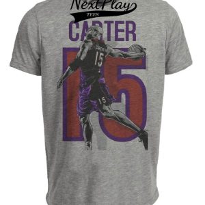 Toronto Raptors Vince Carter Jersey Lettering Exclusive Retro Basketball Artwork Heather Gray Sublimated T-Shirt