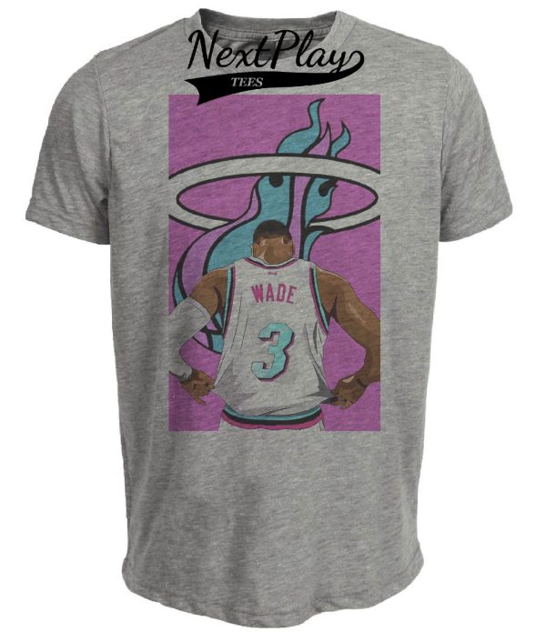 Miami Heat Vice Dwyane Wade Exclusive Retro Basketball Artwork Heather Gray Sublimated T-Shirt