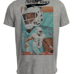 Miami Dolphins Tua Tagovailoa Exclusive Retro Football Artwork Heather Gray Sublimated T-Shirt