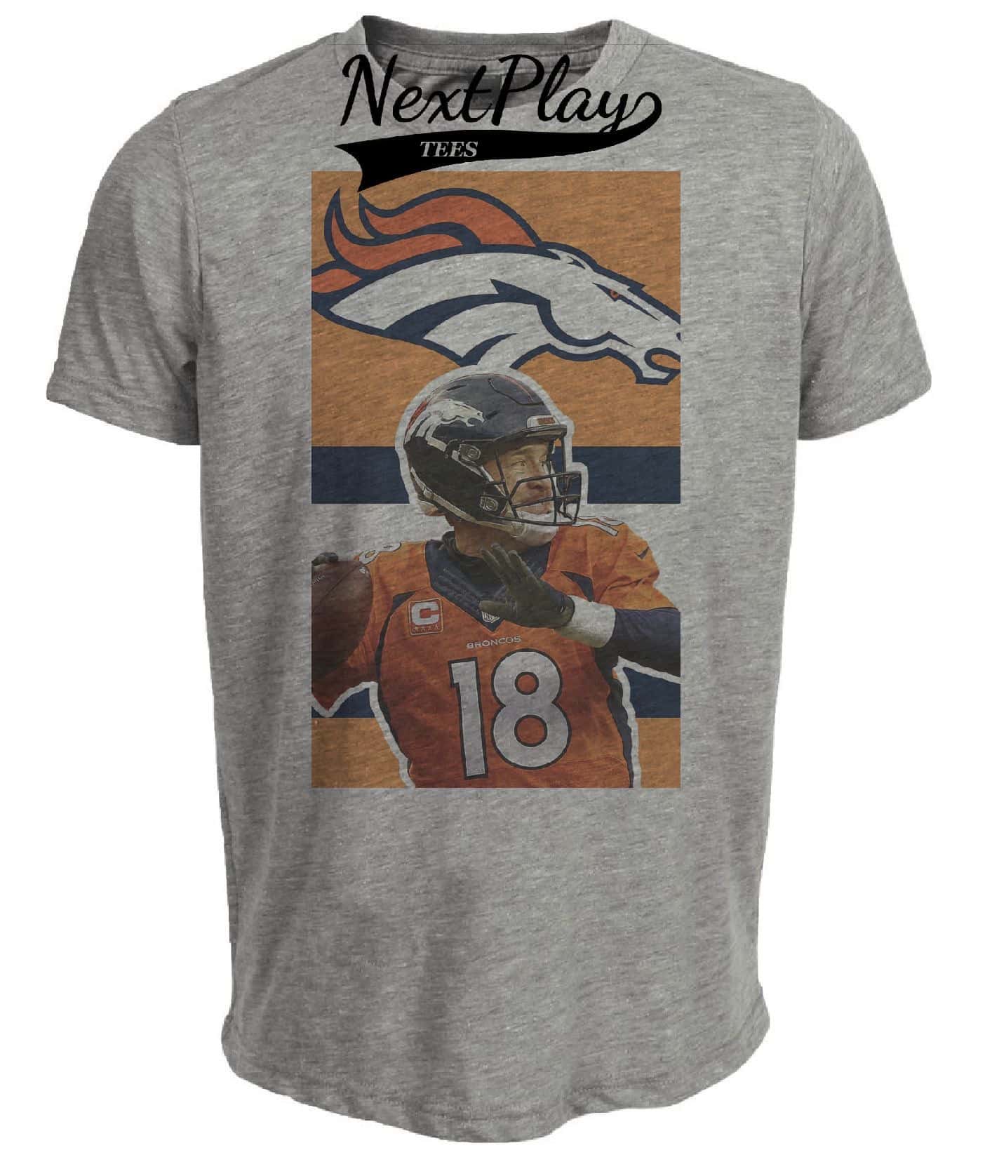 Denver Broncos Peyton Manning Exclusive Retro Football Artwork Heather Gray Sublimated T-Shirt