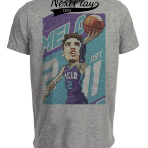 Charlotte Hornets LaMelo Ball Exclusive Retro Basketball Artwork Heather Gray Sublimated T-Shirt