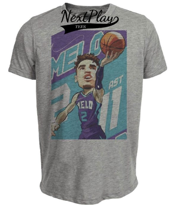 Charlotte Hornets LaMelo Ball Exclusive Retro Basketball Artwork Heather Gray Sublimated T-Shirt