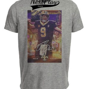 New Orleans Saints Drew Brees Exclusive Retro Football Artwork Heather Gray Sublimated T-Shirt