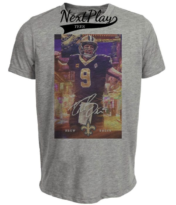 New Orleans Saints Drew Brees Exclusive Retro Football Artwork Heather Gray Sublimated T-Shirt