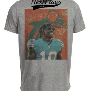 Miami Dolphins Tyreek Hill #10 Exclusive Retro Football Artwork Heather Gray Sublimated T-Shirt