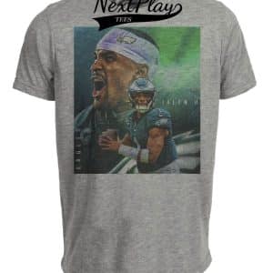 Philadelphia Eagles Jalen Hurts Exclusive Retro Football Artwork Heather Gray Sublimated T-Shirt