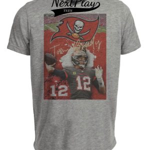 Tampa Bay Buccaneers Tom Brady Exclusive Retro Football Artwork Heather Gray Sublimated T-Shirt