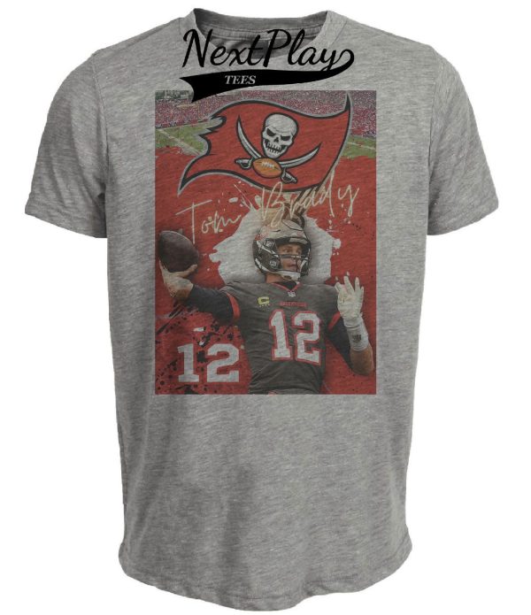 Tampa Bay Buccaneers Tom Brady Exclusive Retro Football Artwork Heather Gray Sublimated T-Shirt