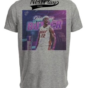Miami Heat Vice Jimmy Butler Exclusive Retro Basketball Artwork Heather Gray Sublimated T-Shirt
