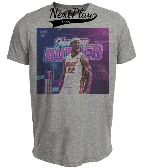 Miami Heat Vice Jimmy Butler Exclusive Retro Basketball Artwork Heather Gray Sublimated T-Shirt