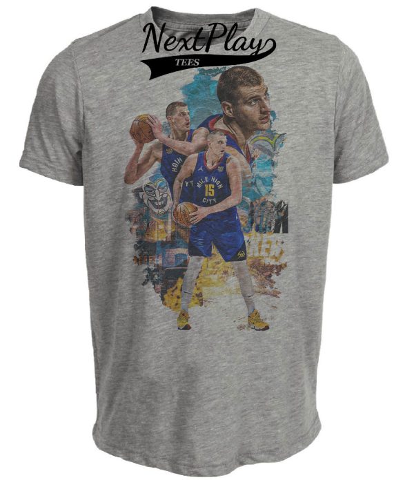 Denver Nuggets Nikola Jokić MVP Exclusive Retro Basketball Artwork Heather Gray Sublimated T-Shirt