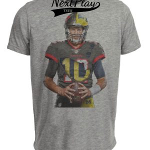 Tampa Bay Buccaneers Michigan Wolverines Tom Brady Exclusive Retro Football Artwork Heather Gray Sublimated T-Shirt